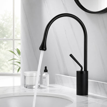 Modern High-Arc Bathroom Faucet, Single-Handle Brass Faucet, Matte Black / Brushed Gold / Chrome