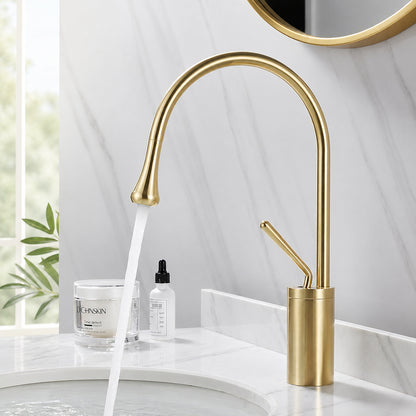 Modern High-Arc Bathroom Faucet, Single-Handle Brass Faucet, Matte Black / Brushed Gold / Chrome