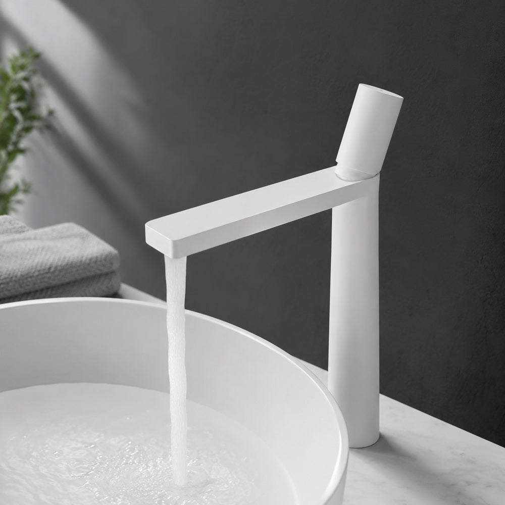 Modern Single-Hole Vessel Sink Faucet, Single-Handle Waterfall Spout Faucet, Matte White / Chrome / Matte Black / Gunmetal