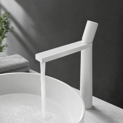 Modern Single-Hole Vessel Sink Faucet, Single-Handle Waterfall Spout Faucet, Matte White / Chrome / Matte Black / Gunmetal