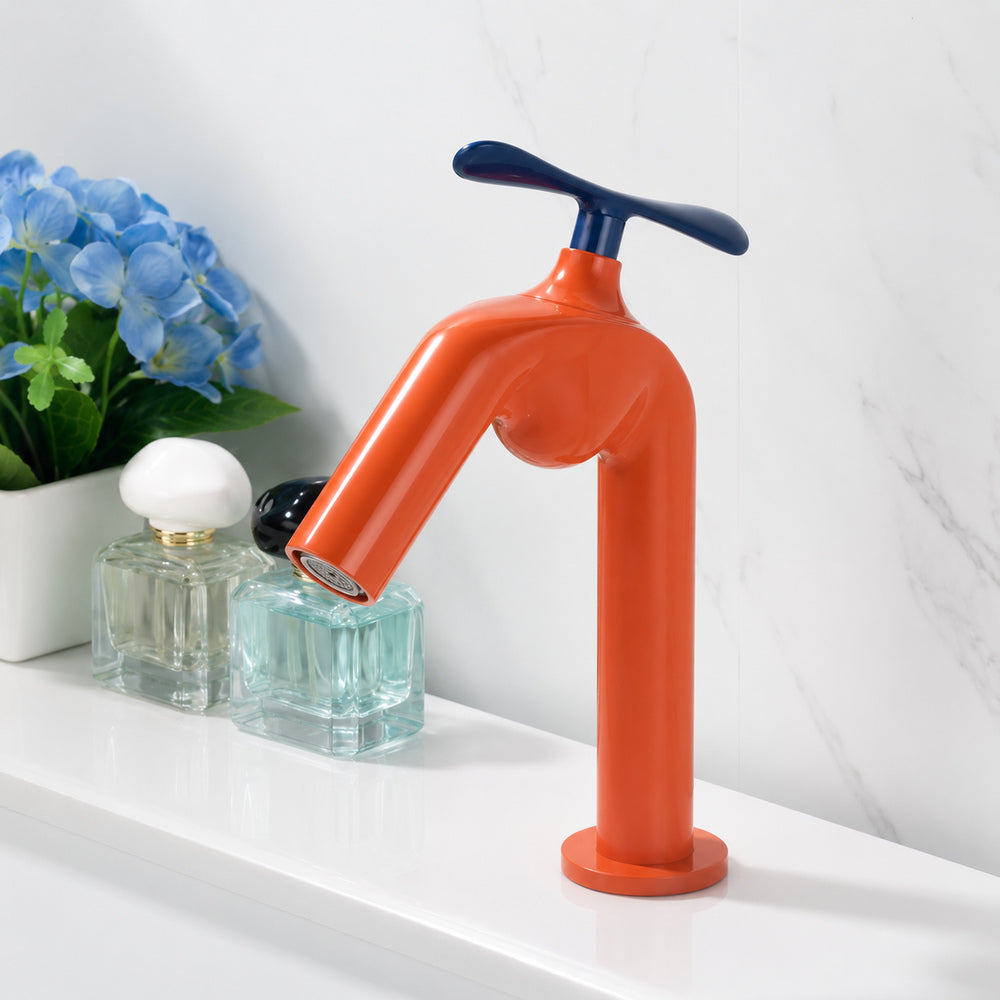 Modern Single-Hole Bathroom Faucet with Propeller Handle, Black / White / Burgundy / Orange Red