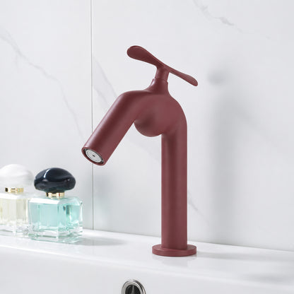 Modern Single-Hole Bathroom Faucet with Propeller Handle, Black / White / Burgundy / Orange Red