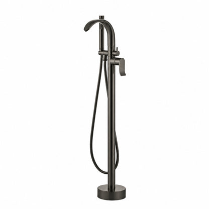Gunmetal Freestanding Tub Filler Faucet, 360-Degree Swivel Brass Faucet with Handheld Shower