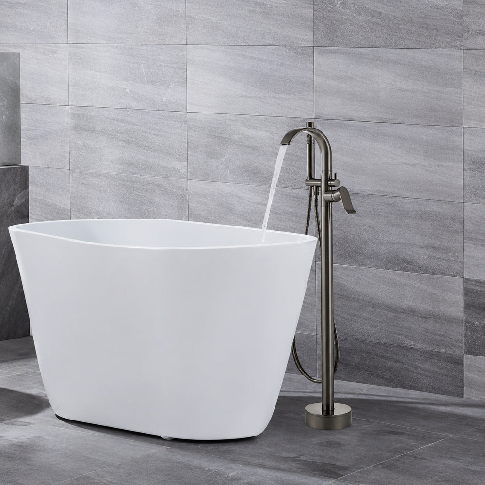 Gunmetal Freestanding Tub Filler Faucet, 360-Degree Swivel Brass Faucet with Handheld Shower