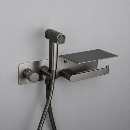 Self-Cleaning Wall-Mounted Bidet Sprayer Faucet, Single-Handle Concealed Valve Spray Set with Toilet Paper Holder / Storage Shelf, Matte Black / Brushed Gold / Chrome / Gunmetal