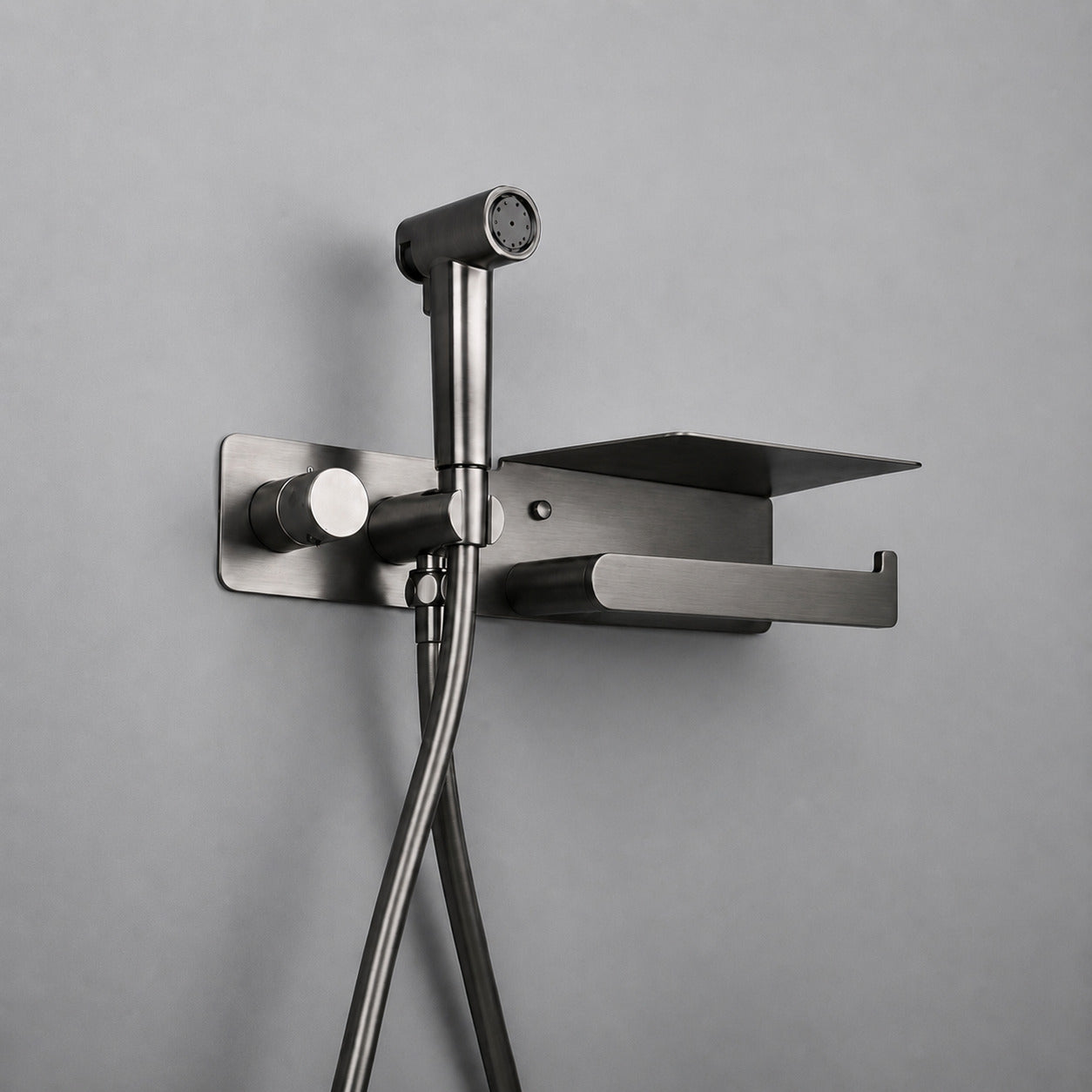 Self-Cleaning Wall-Mounted Bidet Sprayer Faucet, Single-Handle Concealed Valve Spray Set with Toilet Paper Holder / Storage Shelf, Matte Black / Brushed Gold / Chrome / Gunmetal