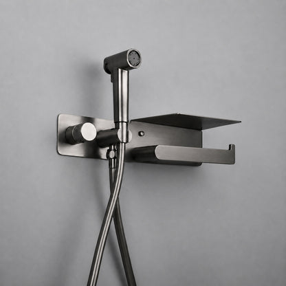 Self-Cleaning Wall-Mounted Bidet Sprayer Faucet, Single-Handle Concealed Valve Spray Set with Toilet Paper Holder / Storage Shelf, Matte Black / Brushed Gold / Chrome / Gunmetal