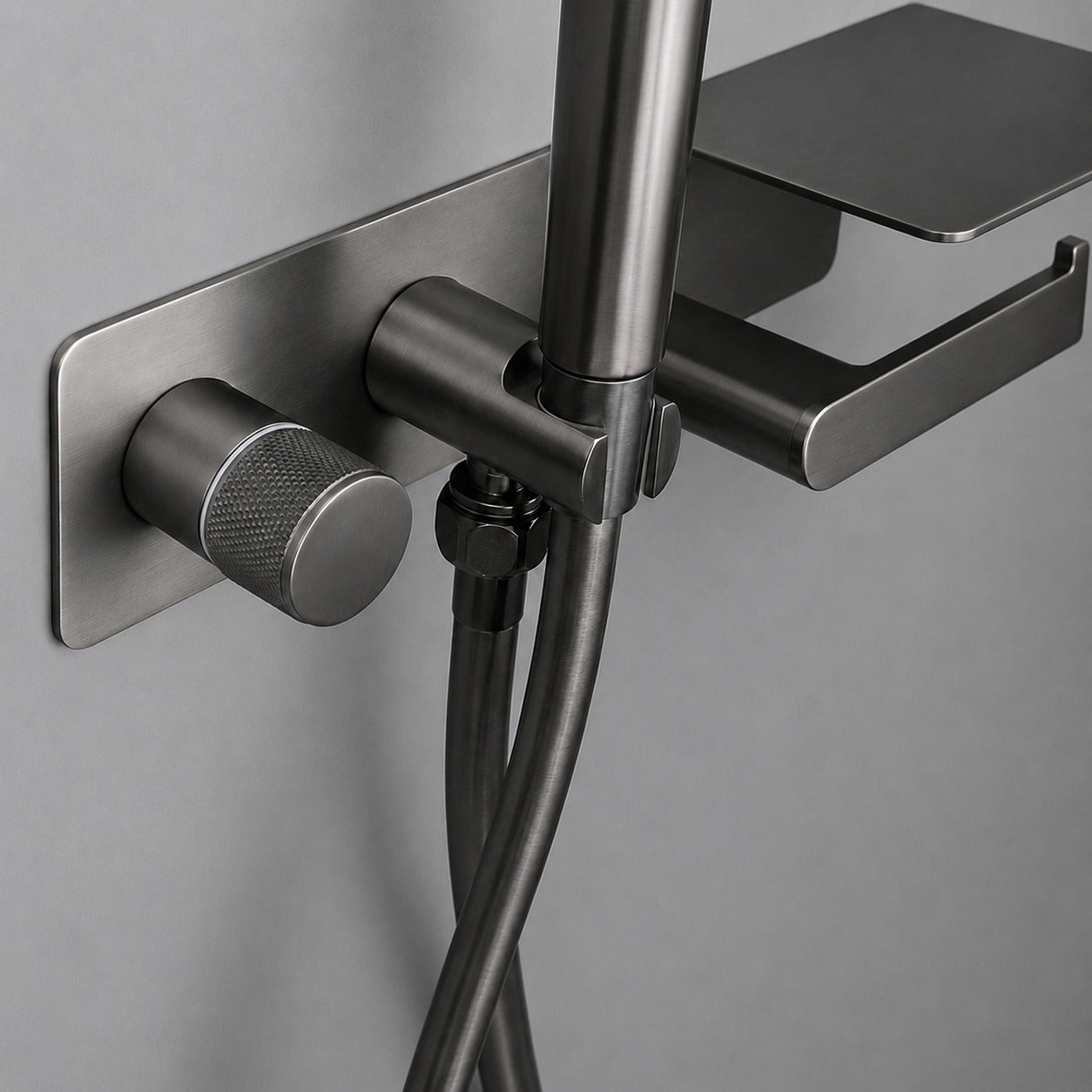 Self-Cleaning Wall-Mounted Bidet Sprayer Faucet, Single-Handle Concealed Valve Spray Set with Toilet Paper Holder / Storage Shelf, Matte Black / Brushed Gold / Chrome / Gunmetal