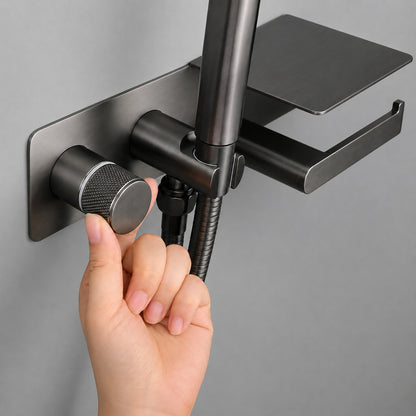 Self-Cleaning Wall-Mounted Bidet Sprayer Faucet, Single-Handle Concealed Valve Spray Set with Toilet Paper Holder / Storage Shelf, Matte Black / Brushed Gold / Chrome / Gunmetal