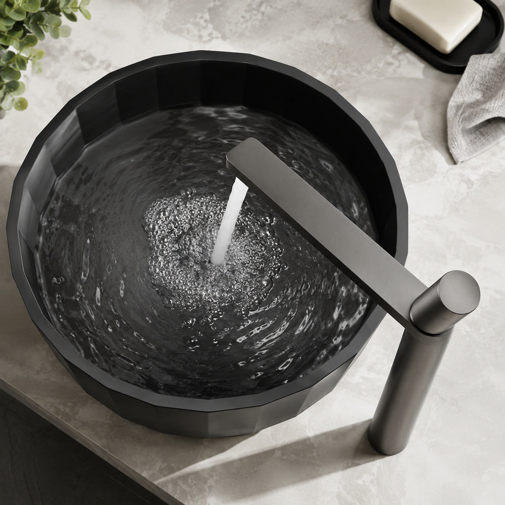 Modern Single-Hole Vessel Sink Faucet, Single-Handle Waterfall Spout Faucet, Matte White / Chrome / Matte Black / Gunmetal