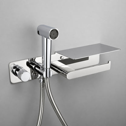 Self-Cleaning Wall-Mounted Bidet Sprayer Faucet, Single-Handle Concealed Valve Spray Set with Toilet Paper Holder / Storage Shelf, Matte Black / Brushed Gold / Chrome / Gunmetal