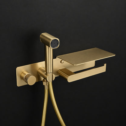 Self-Cleaning Wall-Mounted Bidet Sprayer Faucet, Single-Handle Concealed Valve Spray Set with Toilet Paper Holder / Storage Shelf, Matte Black / Brushed Gold / Chrome / Gunmetal