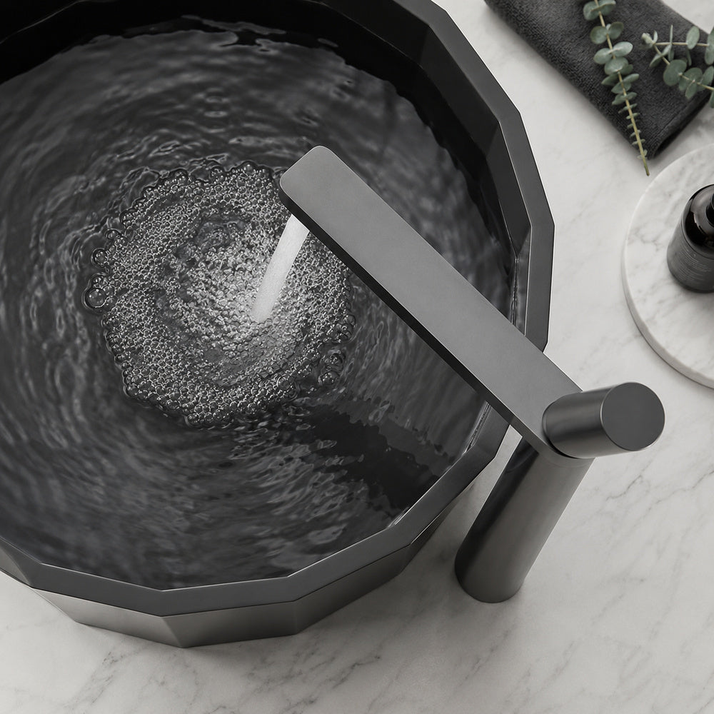 Modern Single-Hole Vessel Sink Faucet, Single-Handle Waterfall Spout Faucet, Matte White / Chrome / Matte Black / Gunmetal