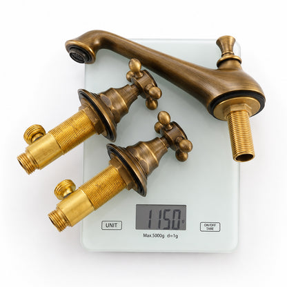 Antique Brass Retro Bathroom Faucet, 3-Hole Widespread Double-Handle Faucet