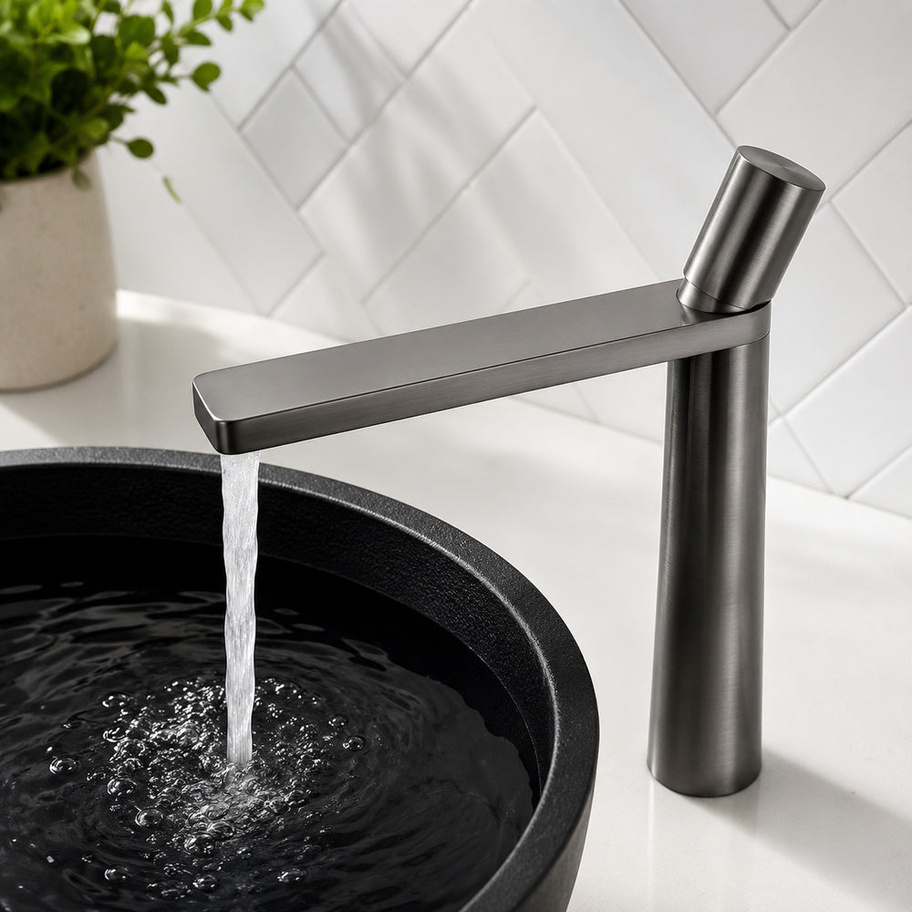 Modern Single-Hole Vessel Sink Faucet, Single-Handle Waterfall Spout Faucet, Matte White / Chrome / Matte Black / Gunmetal
