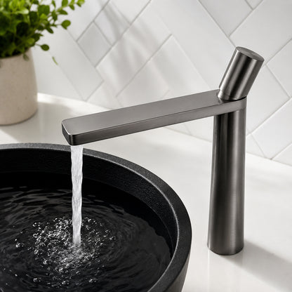 Modern Single-Hole Vessel Sink Faucet, Single-Handle Waterfall Spout Faucet, Matte White / Chrome / Matte Black / Gunmetal