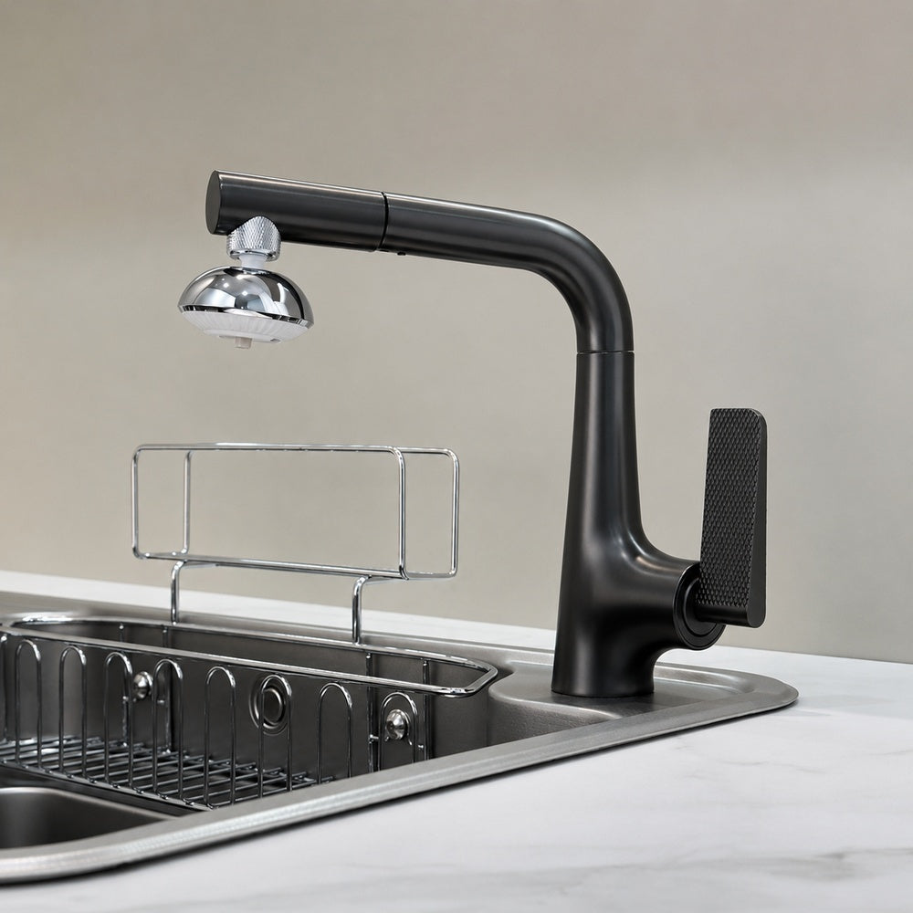 Modern Single-Hole Pull-Out Kitchen Faucet, Single-Handle Multi-Function Faucet, Gray / Silver / White / Multi
