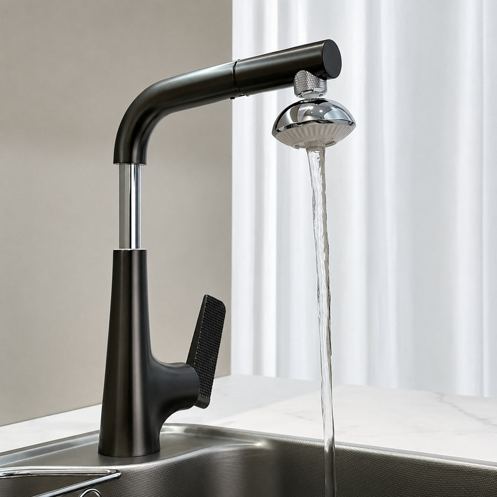 Modern Single-Hole Pull-Out Kitchen Faucet, Single-Handle Multi-Function Faucet, Gray / Silver / White / Multi