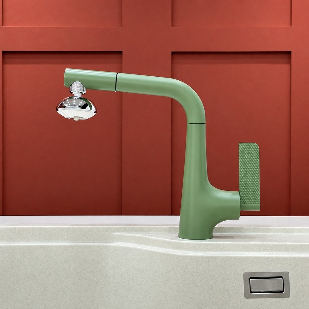 Modern Single-Hole Pull-Out Kitchen Faucet, Single-Handle Multi-Function Faucet, Gray / Silver / White / Multi