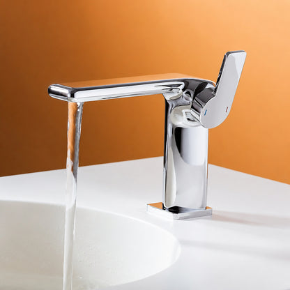 Chrome Modern Single-Hole Bathroom Faucet, Single-Handle Brass Sink Faucet