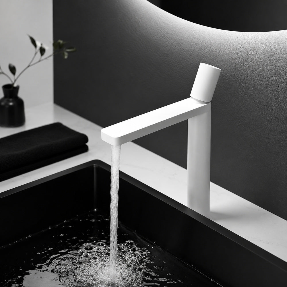Modern Single-Hole Vessel Sink Faucet, Single-Handle Waterfall Spout Faucet, Matte White / Chrome / Matte Black / Gunmetal