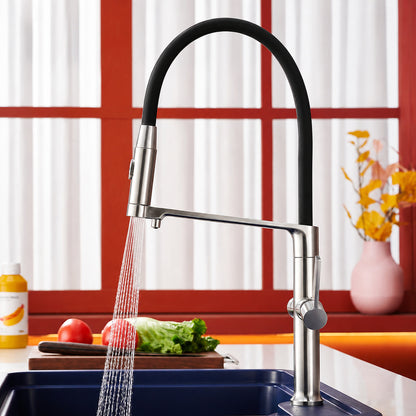 3-in-1 Pull-Down Kitchen Faucet with Drinking Water Spout, Dual-Handle Brass Kitchen Sink Faucet, Chrome / Brushed Gold / Gunmetal