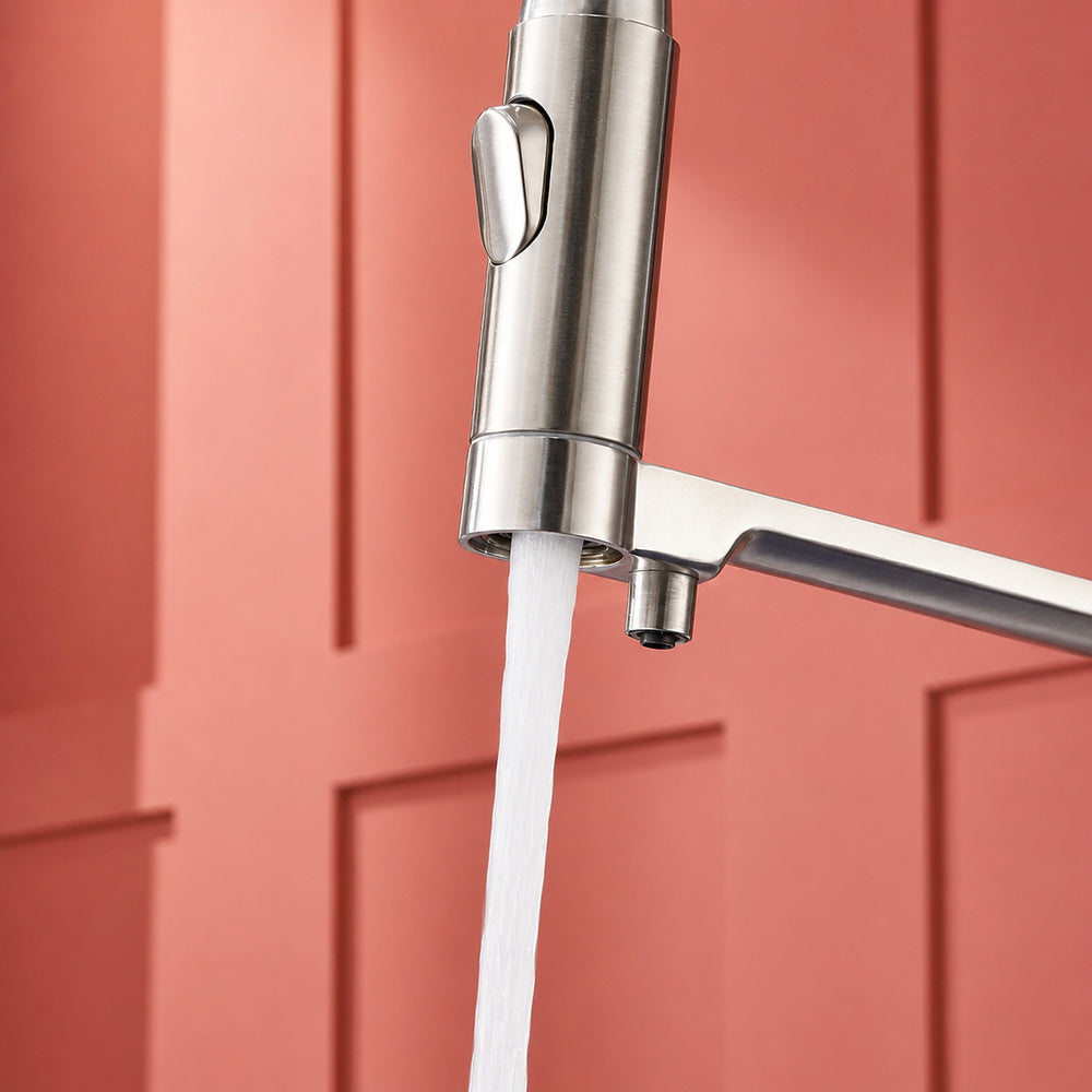 3-in-1 Pull-Down Kitchen Faucet with Drinking Water Spout, Dual-Handle Brass Kitchen Sink Faucet, Chrome / Brushed Gold / Gunmetal