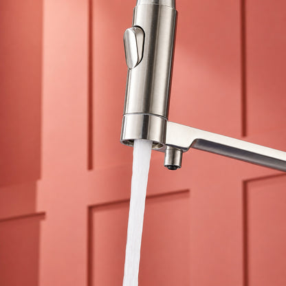 3-in-1 Pull-Down Kitchen Faucet with Drinking Water Spout, Dual-Handle Brass Kitchen Sink Faucet, Chrome / Brushed Gold / Gunmetal