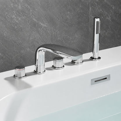 Chrome Modern Deck-Mount Tub Filler Faucet, 3-Handle 5-Hole Roman Tub Faucet with Handheld Shower