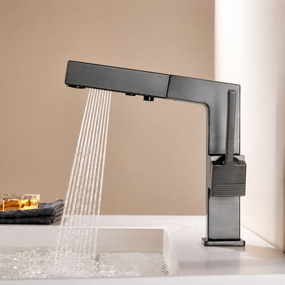 Modern Pull-Out Bathroom Faucet, Single-Handle Brass Sink Faucet, Chrome / Matte Black / Matte White / Gunmetal