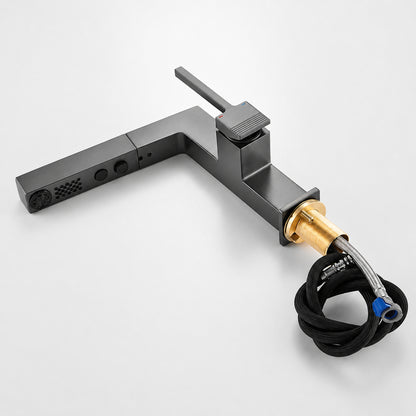 Modern Pull-Out Bathroom Faucet, Single-Handle Brass Sink Faucet, Chrome / Matte Black / Matte White / Gunmetal