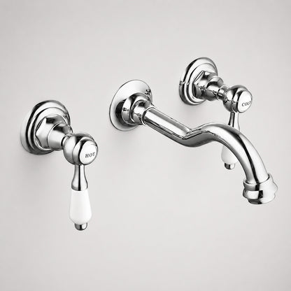 Vintage Wall-Mount Bathroom Faucet, 3-Hole Widespread Dual-Handle Faucet, Polished Gold / Chrome