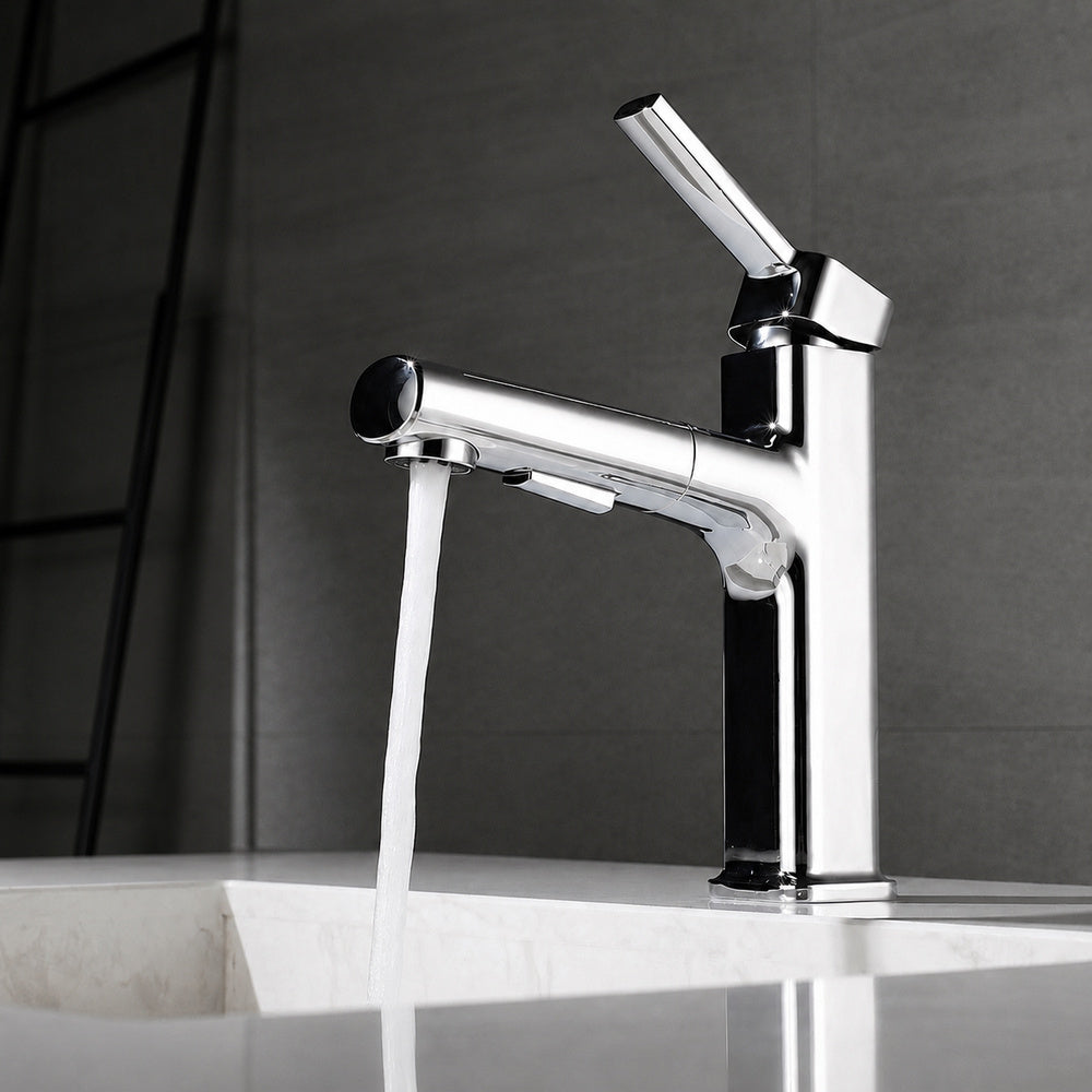 Modern Pull-Out Single-Hole Bathroom Faucet, Single-Handle Basin Faucet, Chrome / Matte Black / Brushed Gold / Gunmetal