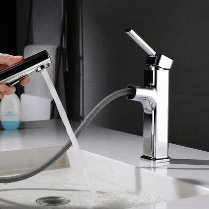 Modern Pull-Out Single-Hole Bathroom Faucet, Single-Handle Basin Faucet, Chrome / Matte Black / Brushed Gold / Gunmetal