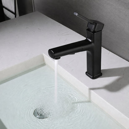 Modern Pull-Out Single-Hole Bathroom Faucet, Single-Handle Basin Faucet, Chrome / Matte Black / Brushed Gold / Gunmetal