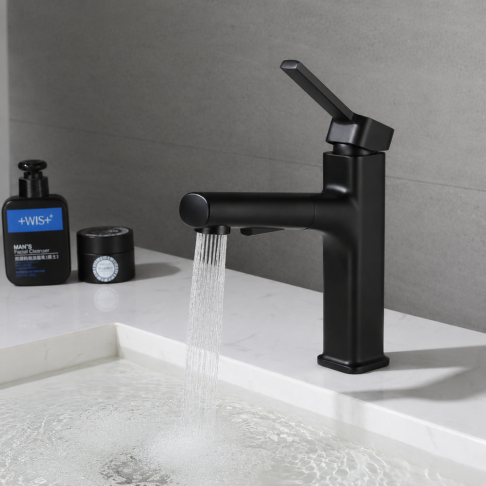 Modern Pull-Out Single-Hole Bathroom Faucet, Single-Handle Basin Faucet, Chrome / Matte Black / Brushed Gold / Gunmetal