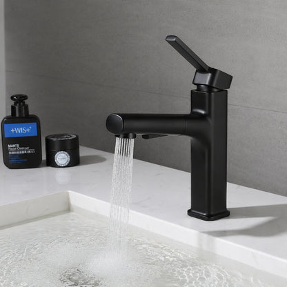 Modern Pull-Out Single-Hole Bathroom Faucet, Single-Handle Basin Faucet, Chrome / Matte Black / Brushed Gold / Gunmetal