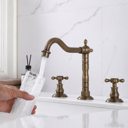 Retro Widespread Bathroom Faucet, Two-Handle Brass Sink Faucet, Antique Brass / Matte Black