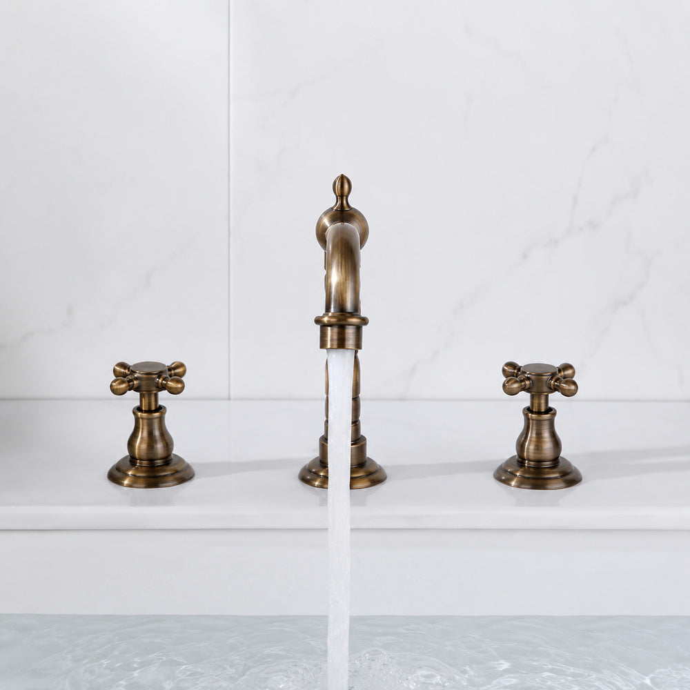 Retro Widespread Bathroom Faucet, Two-Handle Brass Sink Faucet, Antique Brass / Matte Black
