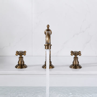 Retro Widespread Bathroom Faucet, Two-Handle Brass Sink Faucet, Antique Brass / Matte Black