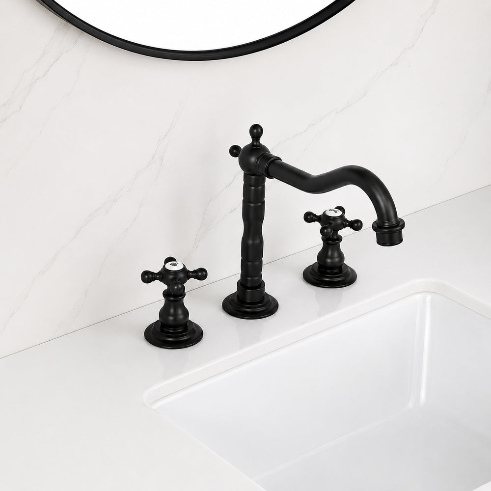 Retro Widespread Bathroom Faucet, Two-Handle Brass Sink Faucet, Antique Brass / Matte Black