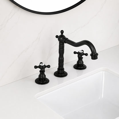 Retro Widespread Bathroom Faucet, Two-Handle Brass Sink Faucet, Antique Brass / Matte Black