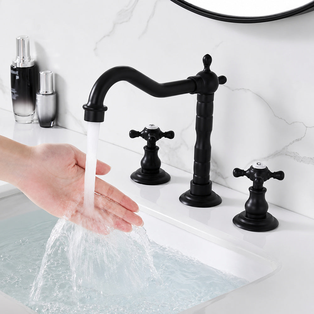 Retro Widespread Bathroom Faucet, Two-Handle Brass Sink Faucet, Antique Brass / Matte Black