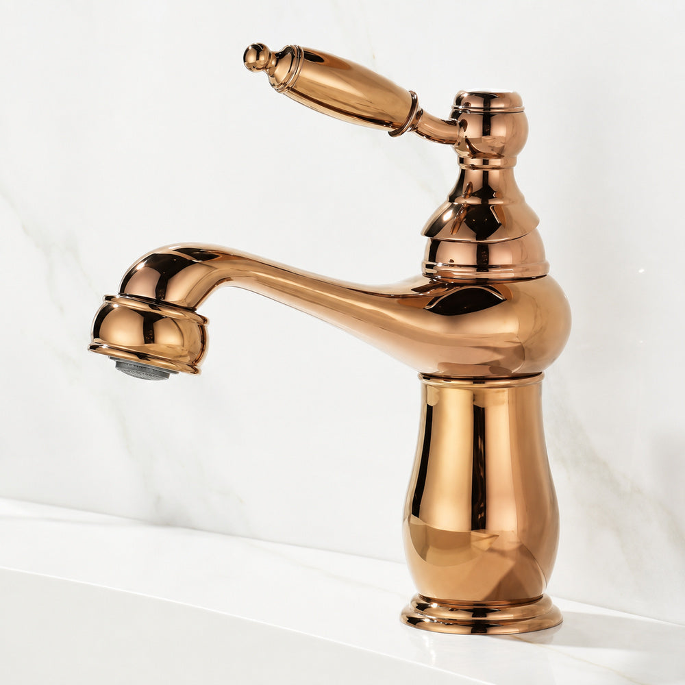 Traditional Single-Hole Bathroom Faucet, Single-Handle Faucet with Ceramic Lever Handle, Antique Brass / Chrome / Rose Gold / Polished Gold