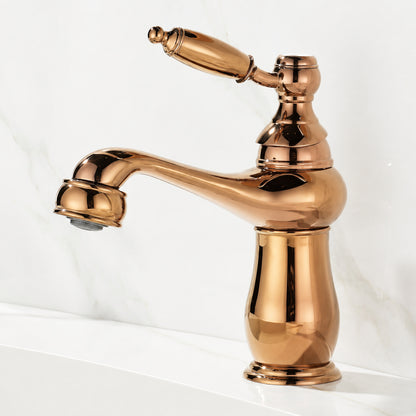 Traditional Single-Hole Bathroom Faucet, Single-Handle Faucet with Ceramic Lever Handle, Antique Brass / Chrome / Rose Gold / Polished Gold