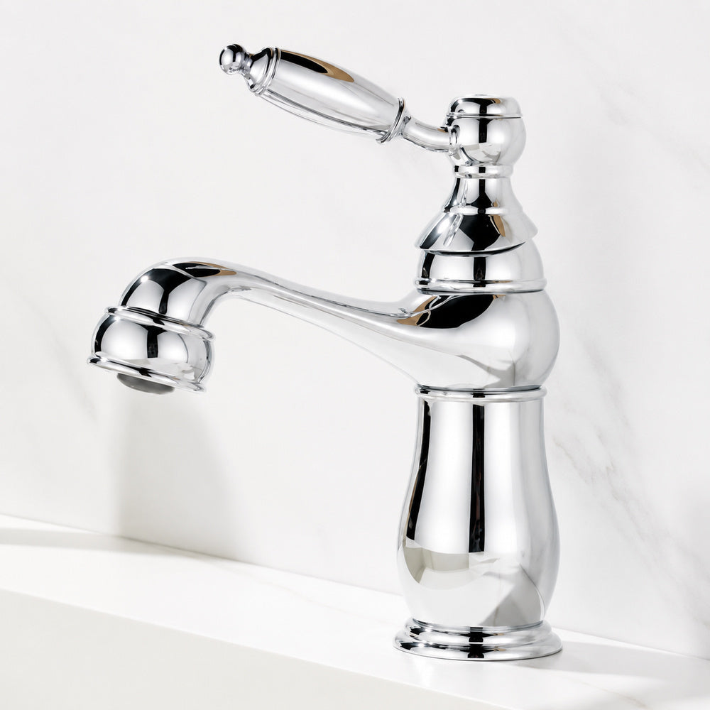 Traditional Single-Hole Bathroom Faucet, Single-Handle Faucet with Ceramic Lever Handle, Antique Brass / Chrome / Rose Gold / Polished Gold