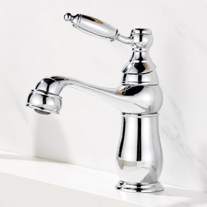 Traditional Single-Hole Bathroom Faucet, Single-Handle Faucet with Ceramic Lever Handle, Antique Brass / Chrome / Rose Gold / Polished Gold