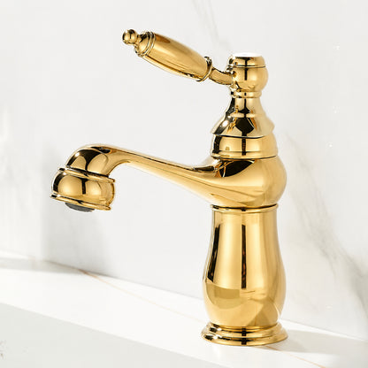Traditional Single-Hole Bathroom Faucet, Single-Handle Faucet with Ceramic Lever Handle, Antique Brass / Chrome / Rose Gold / Polished Gold