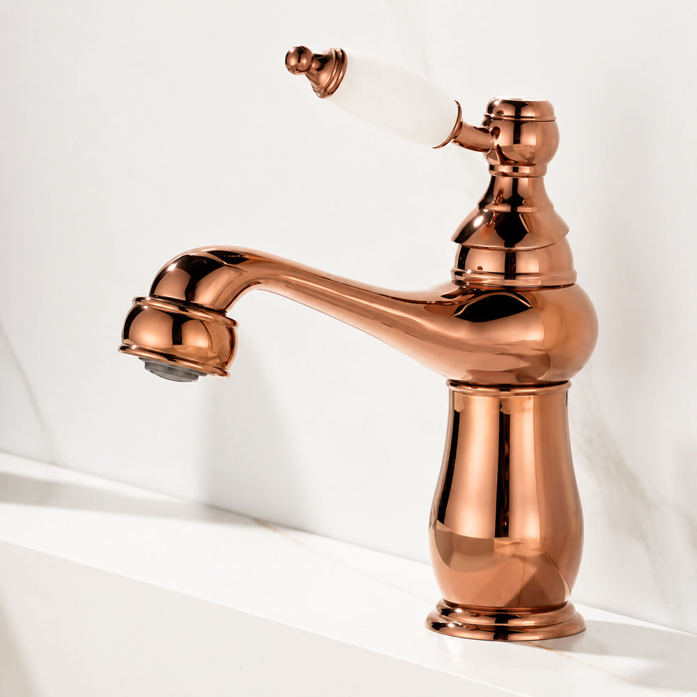 Traditional Single-Hole Bathroom Faucet, Single-Handle Faucet with Ceramic Lever Handle, Antique Brass / Chrome / Rose Gold / Polished Gold