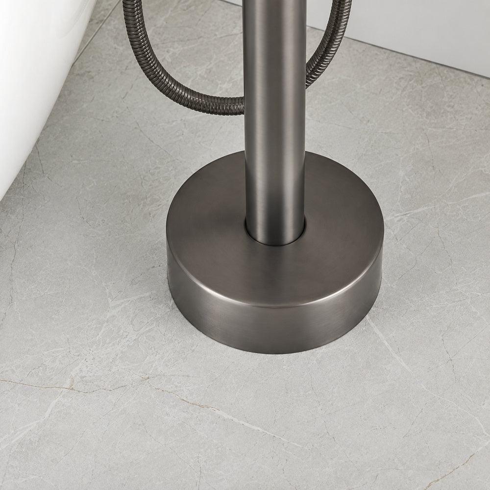 Modern Freestanding Floor-Mount Tub Filler Faucet, Single-Handle Swivel Spout Faucet with Handheld Shower